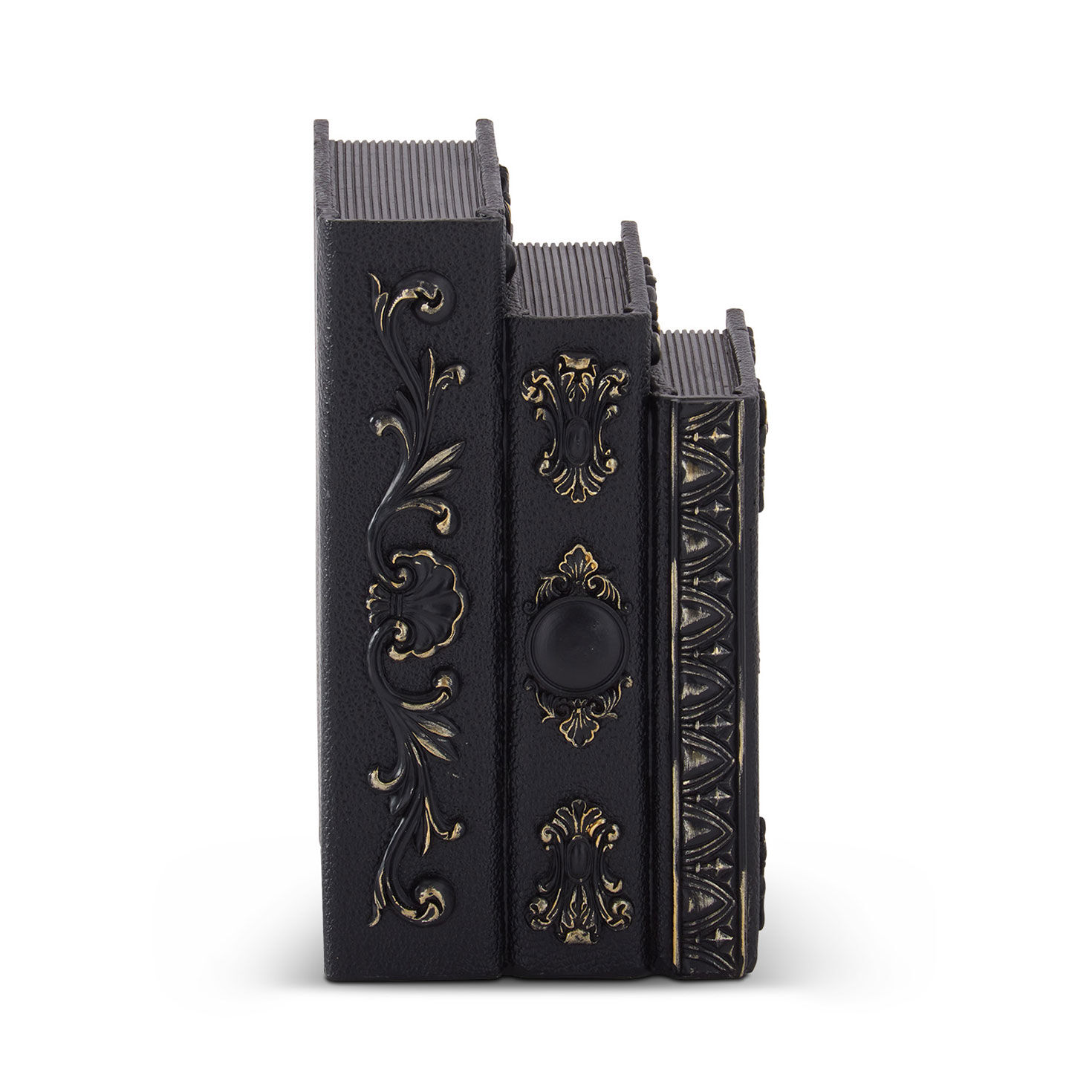 K&K Interiors Ornate Black and Gold Books Figurine, 7.25"