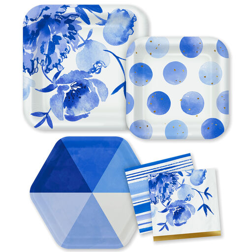 Blue and White Watercolor Party Essentials Set, 