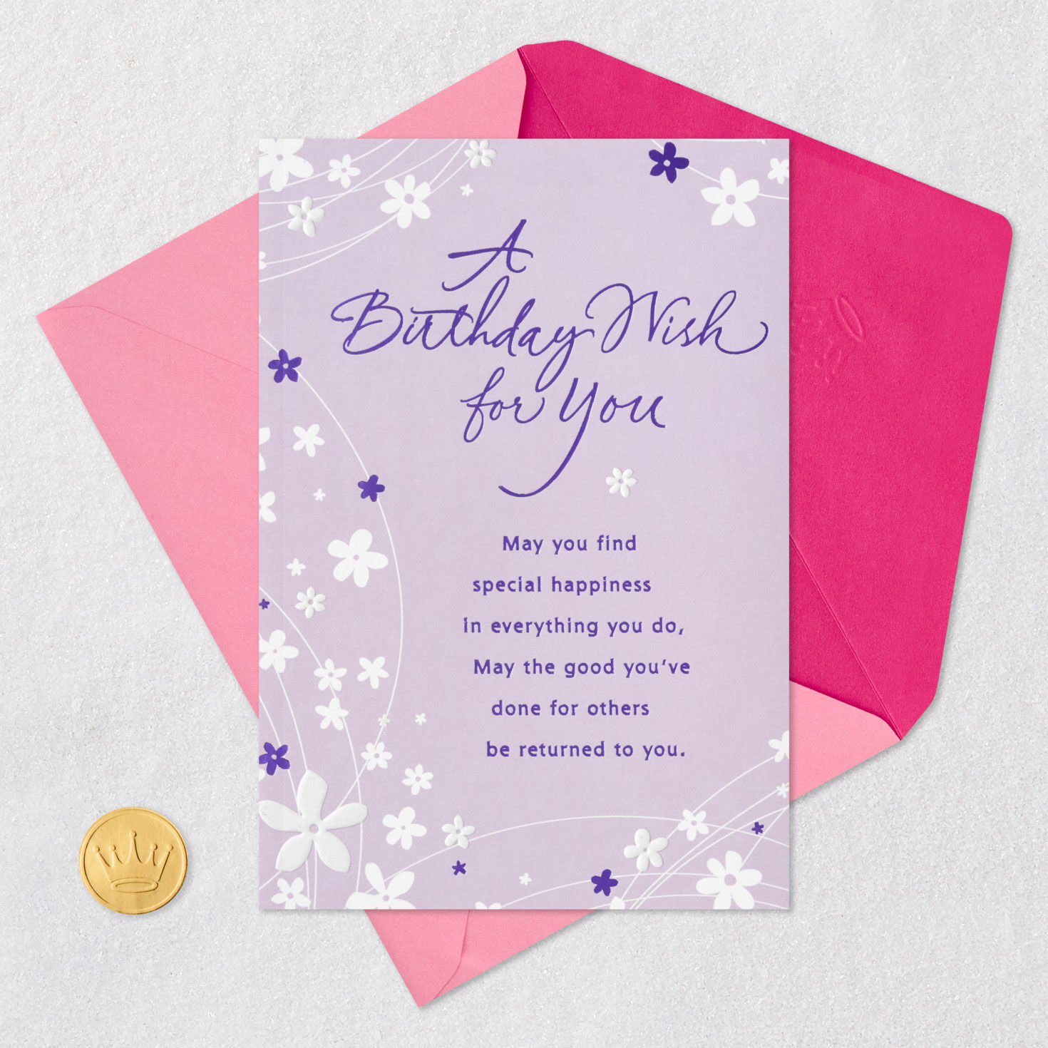 Flowers and Branch Green Birthday Card for Friend Card Front with Envelope and Gold Seal image number 5