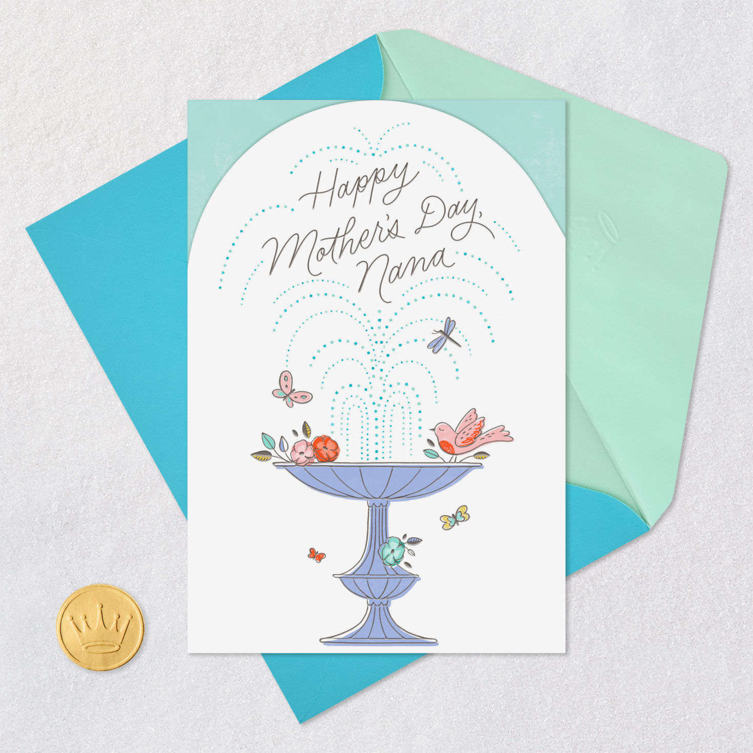 Birdbath Fountain Mother's Day Card for Nana Card Front with Envelope and Gold Seal image number 5