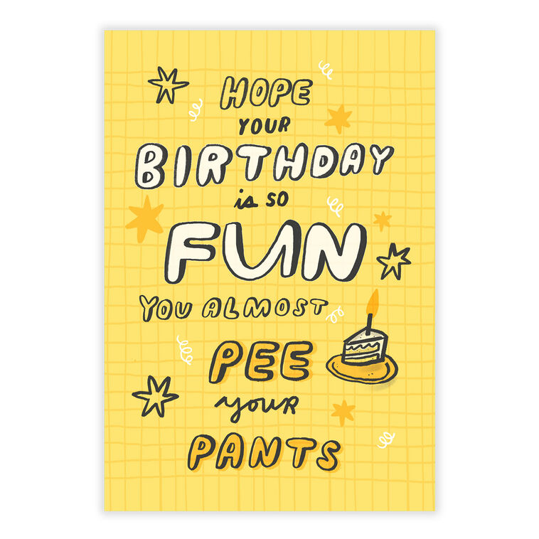 Pee Your Pants Yellow Personalized Birthday Card front image number 2