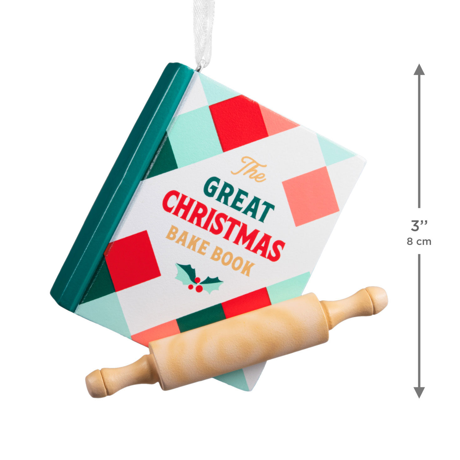Plaid Christmas Cookbook and Rolling Pin Ornament measurement image number 3