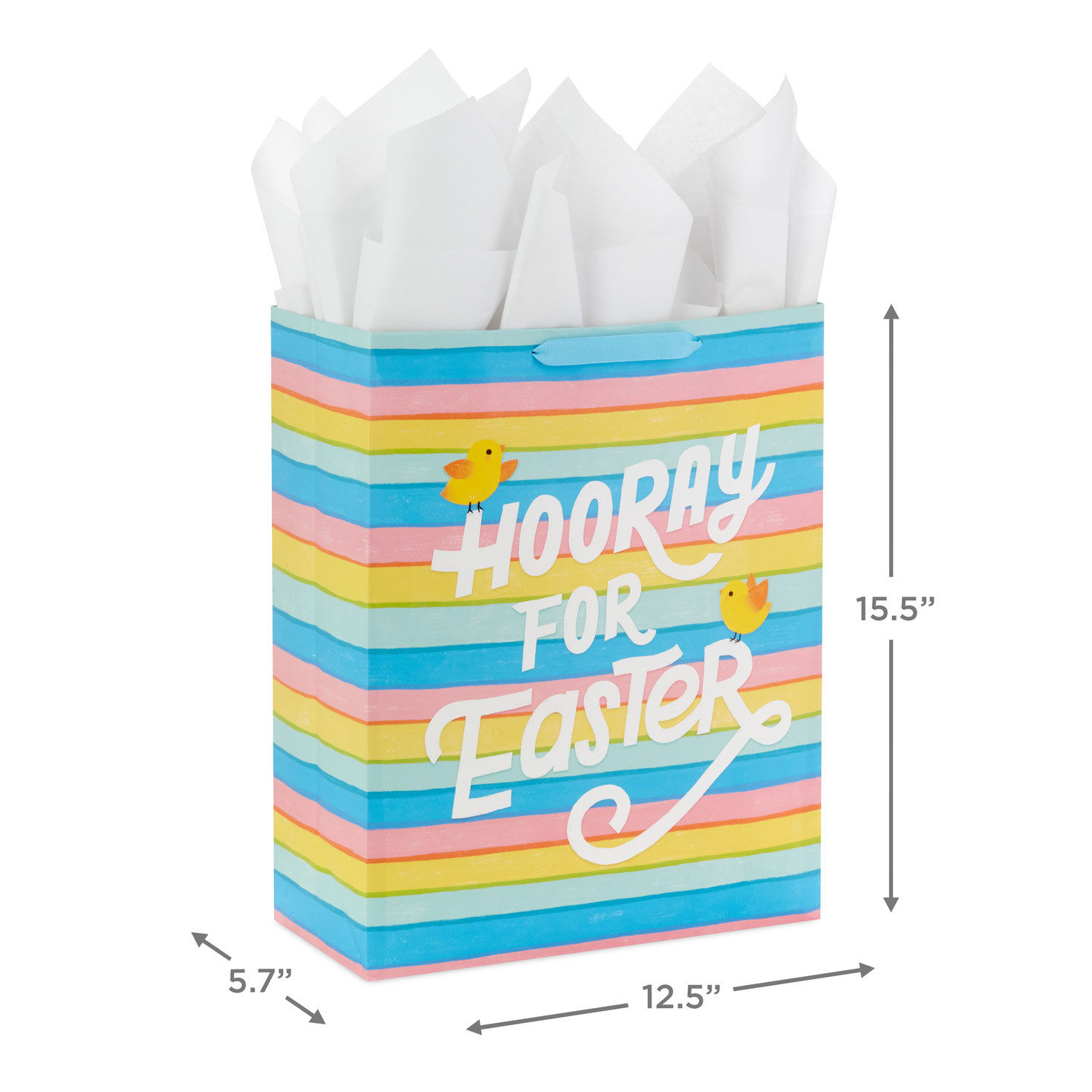 15.5" Chicks and Colorful Stripes XL Easter Gift Bag With Tissue Paper, , large image number 3