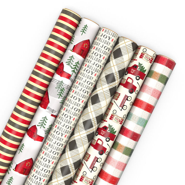 Weathered and Warm 6-Pack Assorted Holiday Wrapping Paper Roll Bundle, 180 sq. ft. total