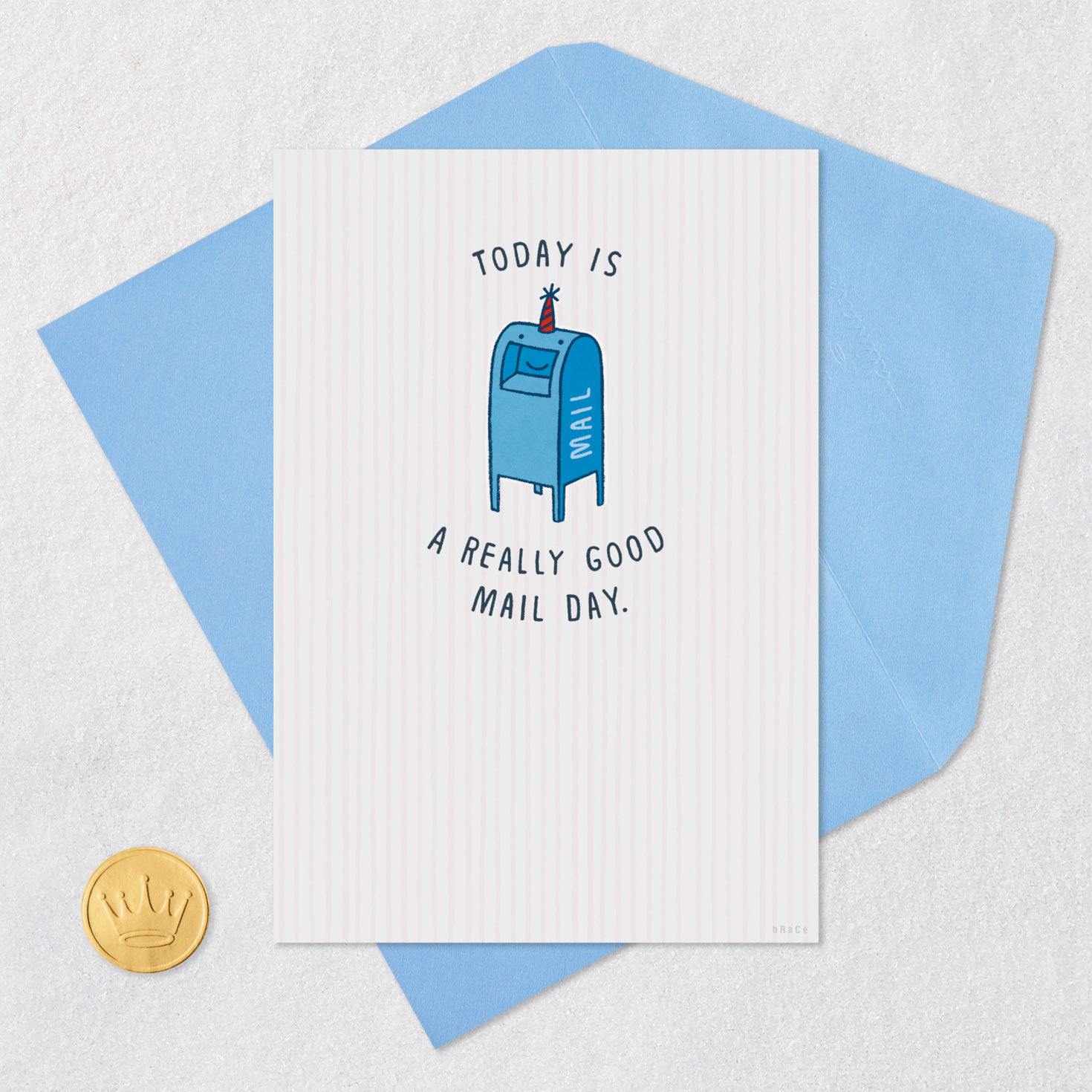 Smiling Blue Post Office Mailbox Funny Blank Card Card Front with Envelope and Gold Seal image number 4