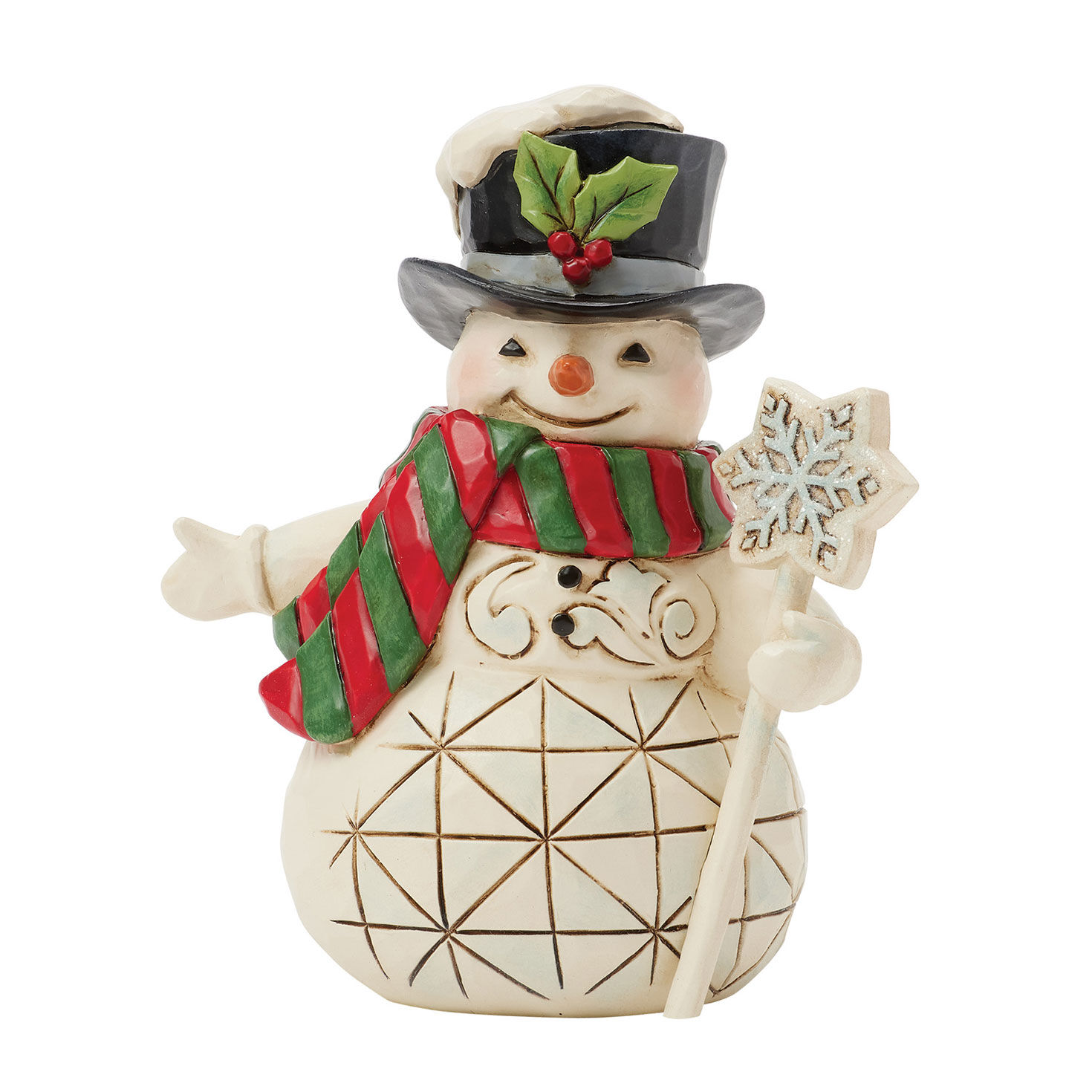 Jim Shore Heartwood Creek Snowman With Snowflake Cane Mini Figurine, 3.82"
