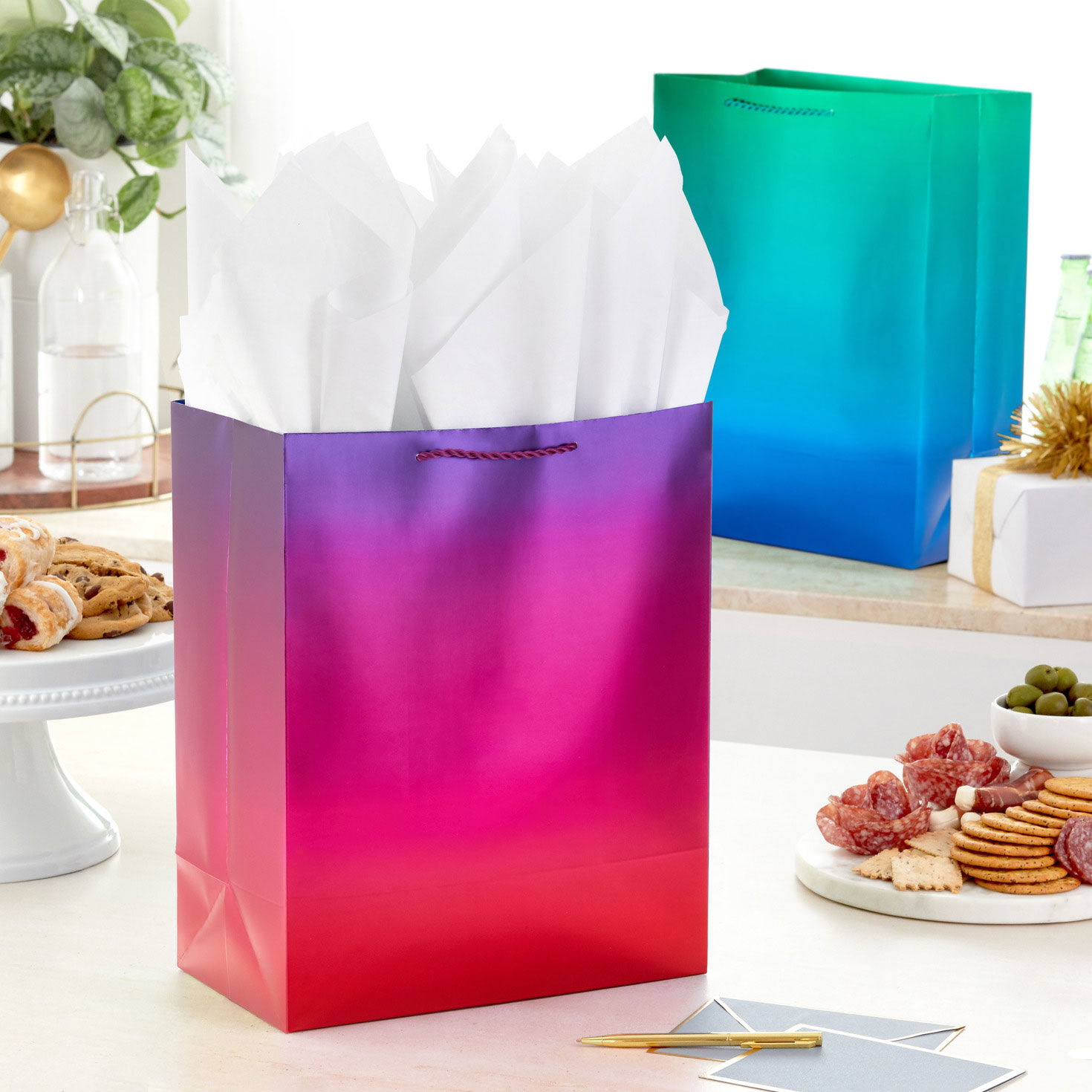 13" Ombr&eacute; Metallic 3-Pack Large Gift Bags Assortment, , large image number 2