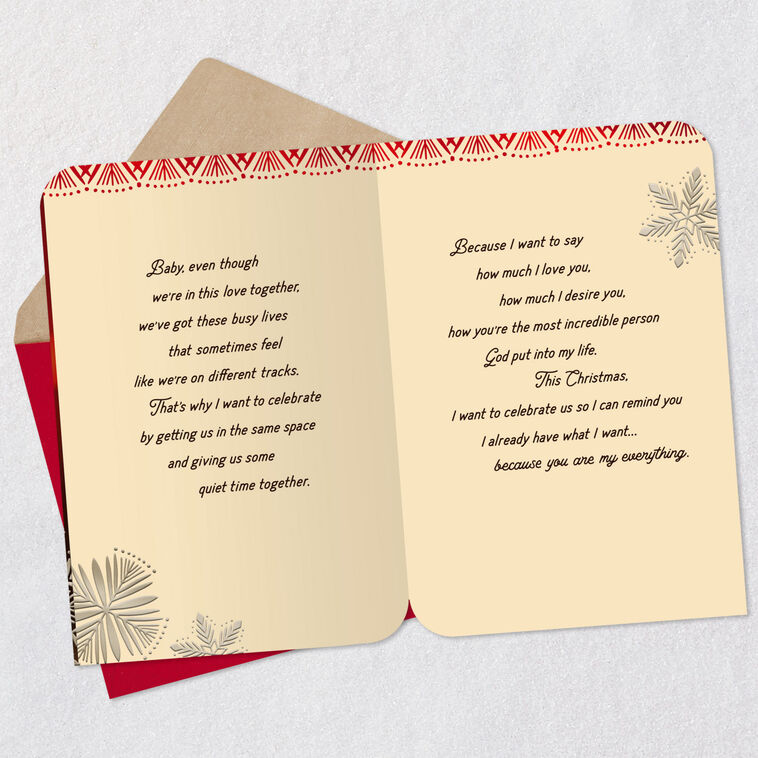 Ornaments and Snowflakes Romantic Christmas Card Open card with envelope image number 4