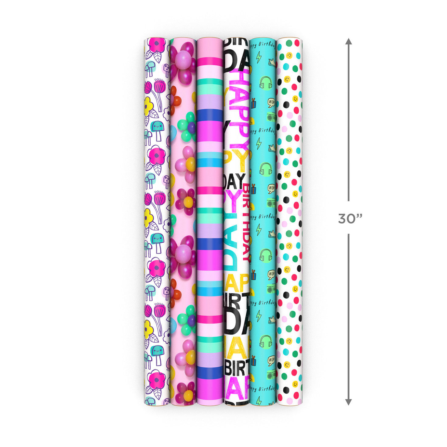 Birthday Whimsy 6-Pack Assorted Wrapping Paper Roll Bundle, 180 sq. ft. total, , large image number 8