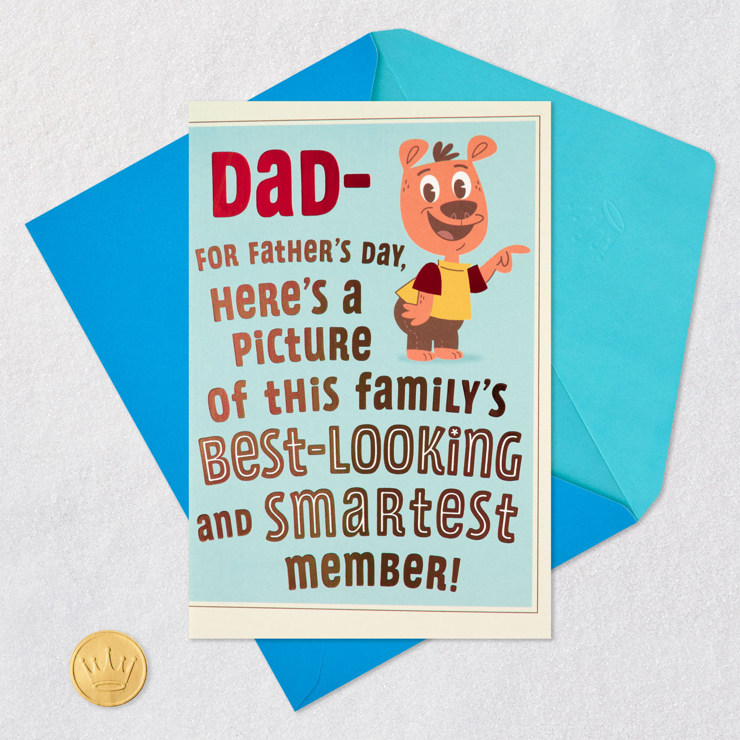 Best-Looking, Smartest Family Member Funny Father's Day Card for Dad Card Front with Envelope and Gold Seal image number 5