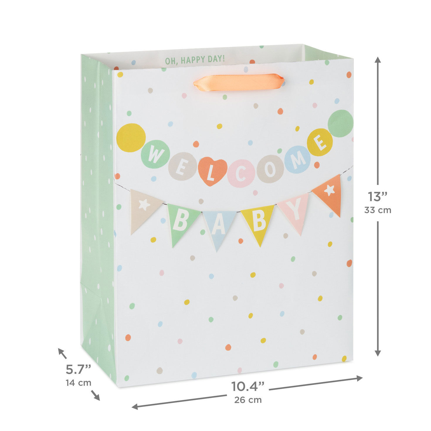Welcome Baby Banner With Polka Dots Large Gift Bag measurement image number 3