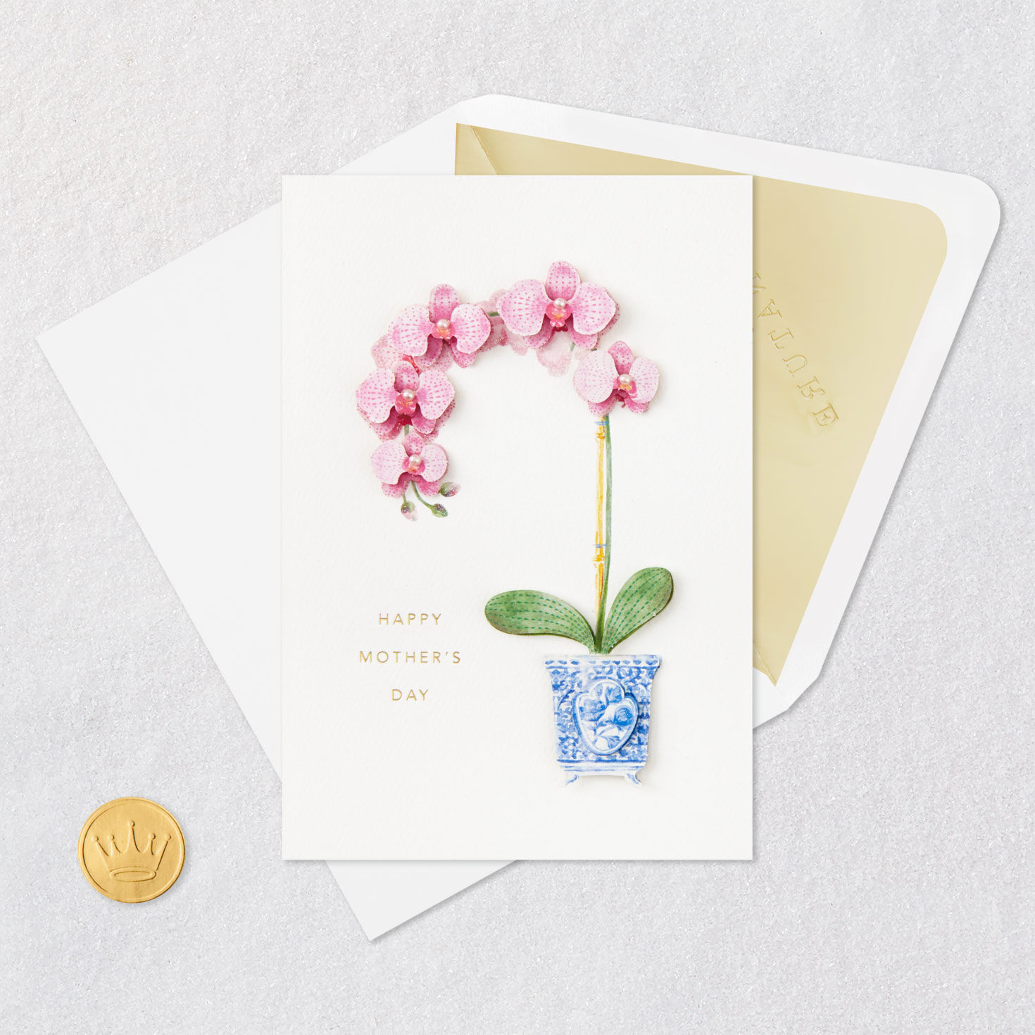 Pink Orchid Happy Mother's Day Card Card Front with Envelope and Gold Seal image number 5
