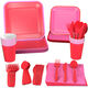 Color Pop 96-Piece Tableware Basics Party Kit, Red and Pink
