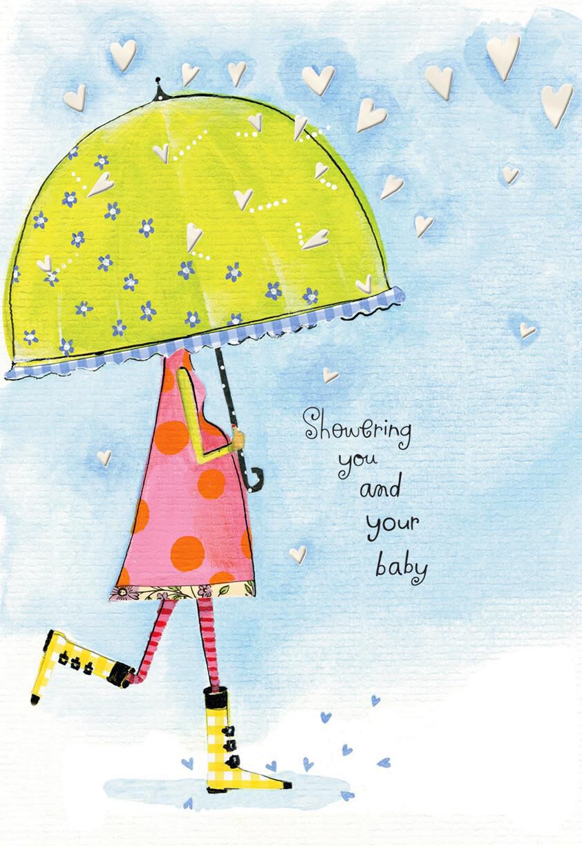 Pregnant Woman With Umbrella Baby Shower Card