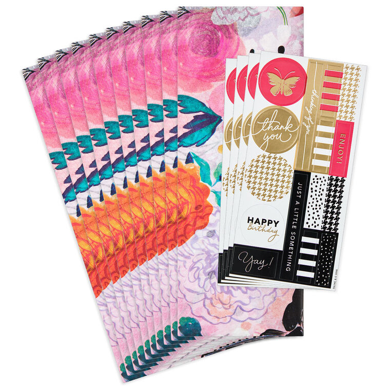 Vibrant Floral Tissue Paper With Gift Tag Stickers, 10 sheets