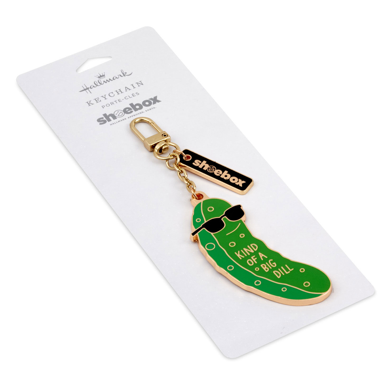 Enameled Metal Dill Pickle Keychain With Pun  image number 4