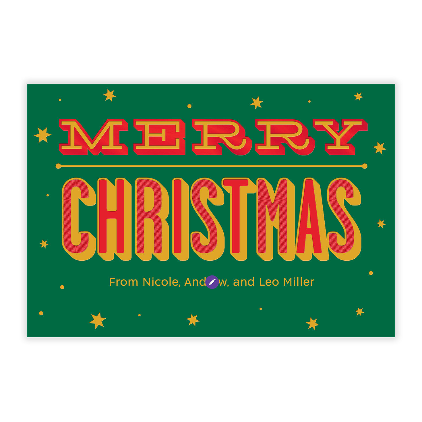 Bold Merry Christmas Personalized Photo Card Card Front indicating personalization image number 5