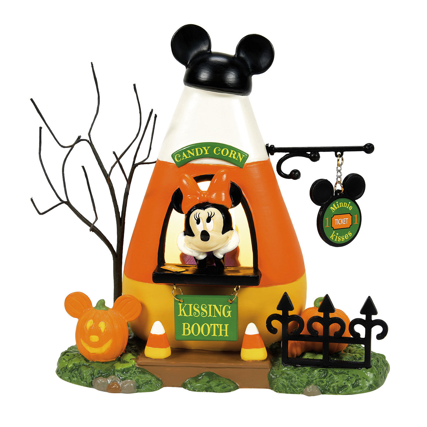 Department 56 Disney Minnie's Kissing Booth Candy Corn Lighted Building, 5.2"