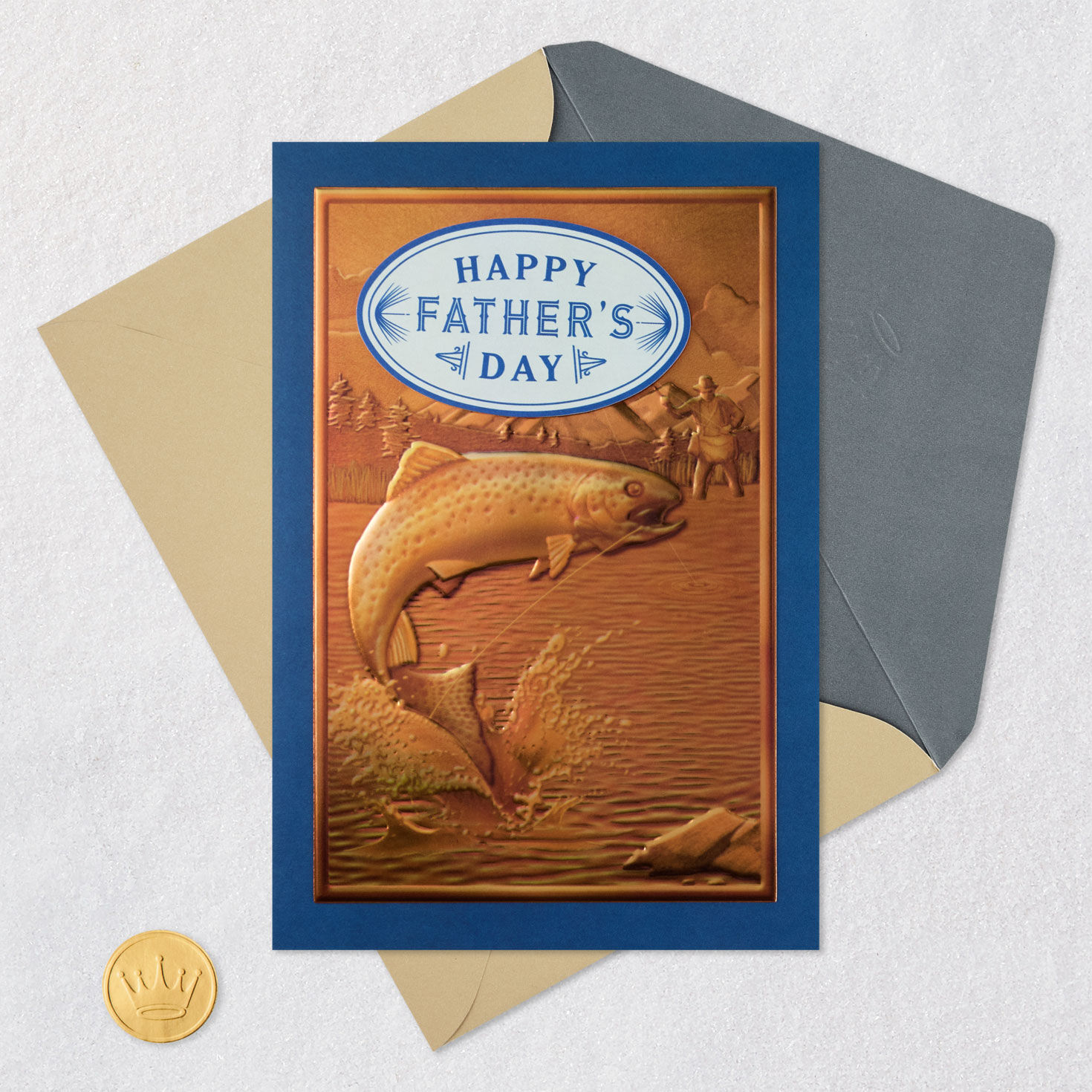 Leaping Trout Copper Foil Father's Day Card Card Front with Envelope and Gold Seal image number 5