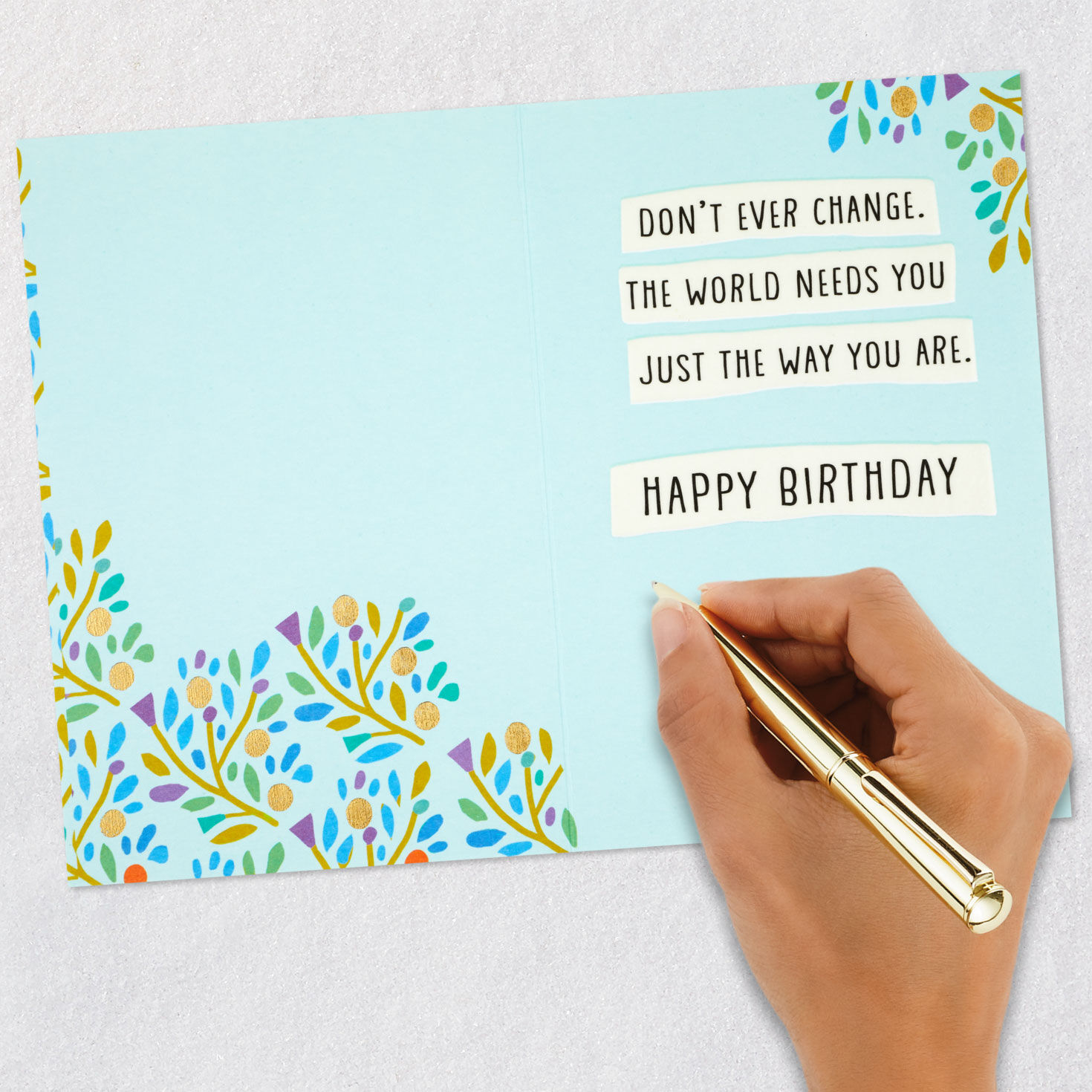 Leafy Branches on Blue Birthday Card for Niece signing card image number 6
