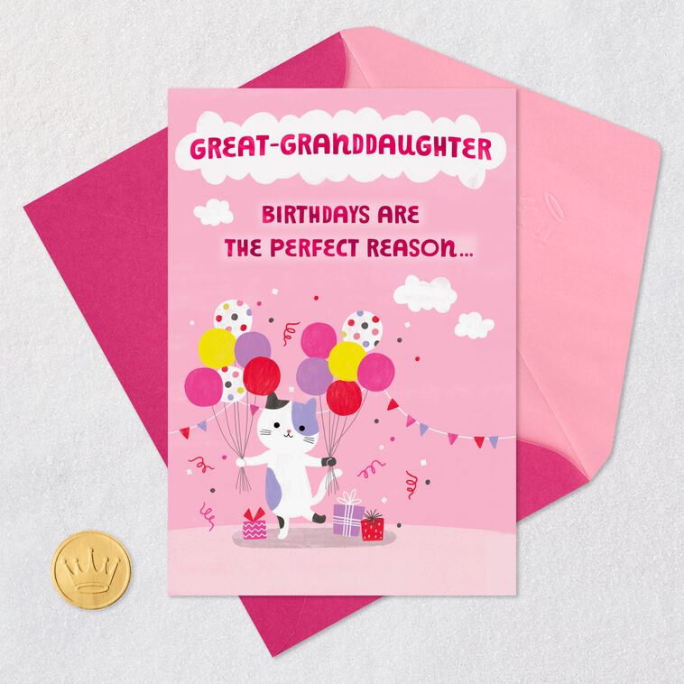 Get Carried Away Kitty and Balloons Birthday Card for Great-Granddaughter, , large image number 5