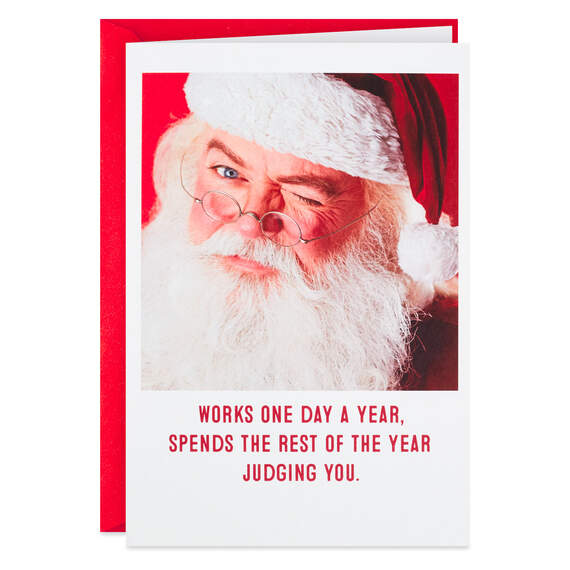 Santa's Judging You Funny Christmas Card, , large image number 1