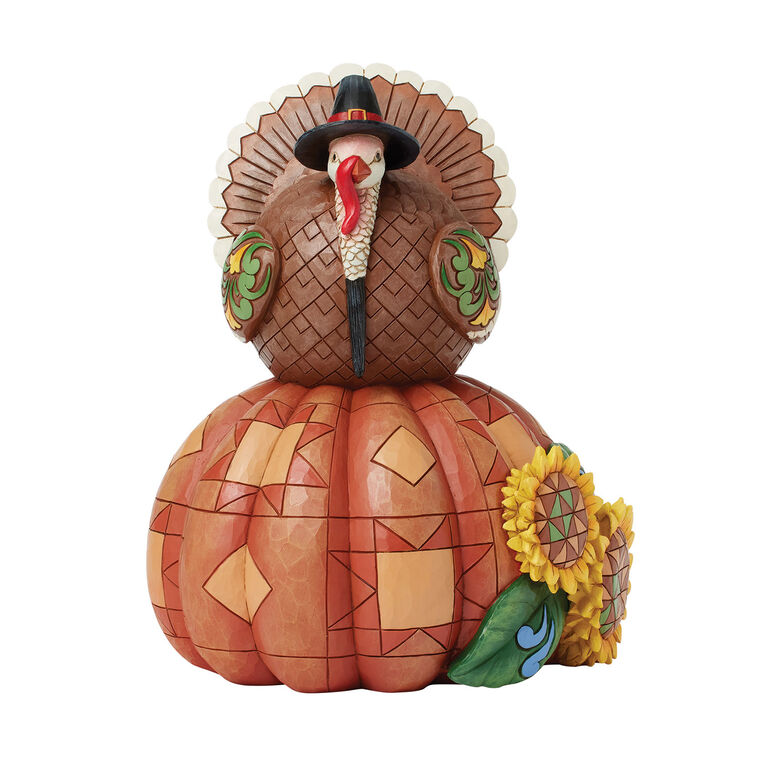 Jim Shore Turkey Pilgrim on Pumpkin Thanksgiving Figurine, 9.65" H