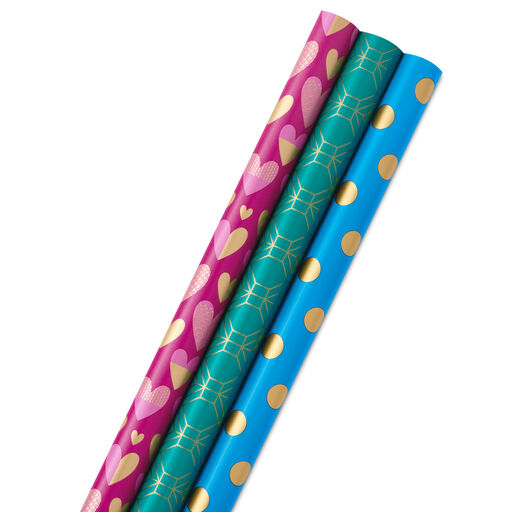 Gold and Jewel Tones 3-Pack Wrapping Paper, 105 sq. ft. total, 