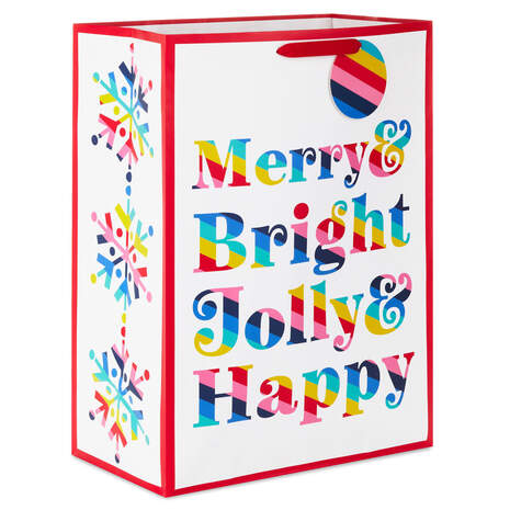 20" Merry & Bright Rainbow Stripes Jumbo Christmas Gift Bag, , large