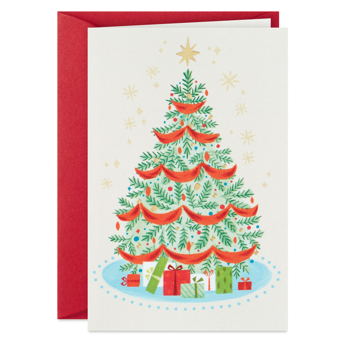 3.25" Mini Christmas Tree With Presents Christmas Card Greeting Cards