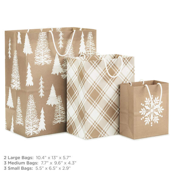 Christmas Kraft 8-Pack Holiday Gift Bags, Assorted Sizes and Designs, , large image number 3