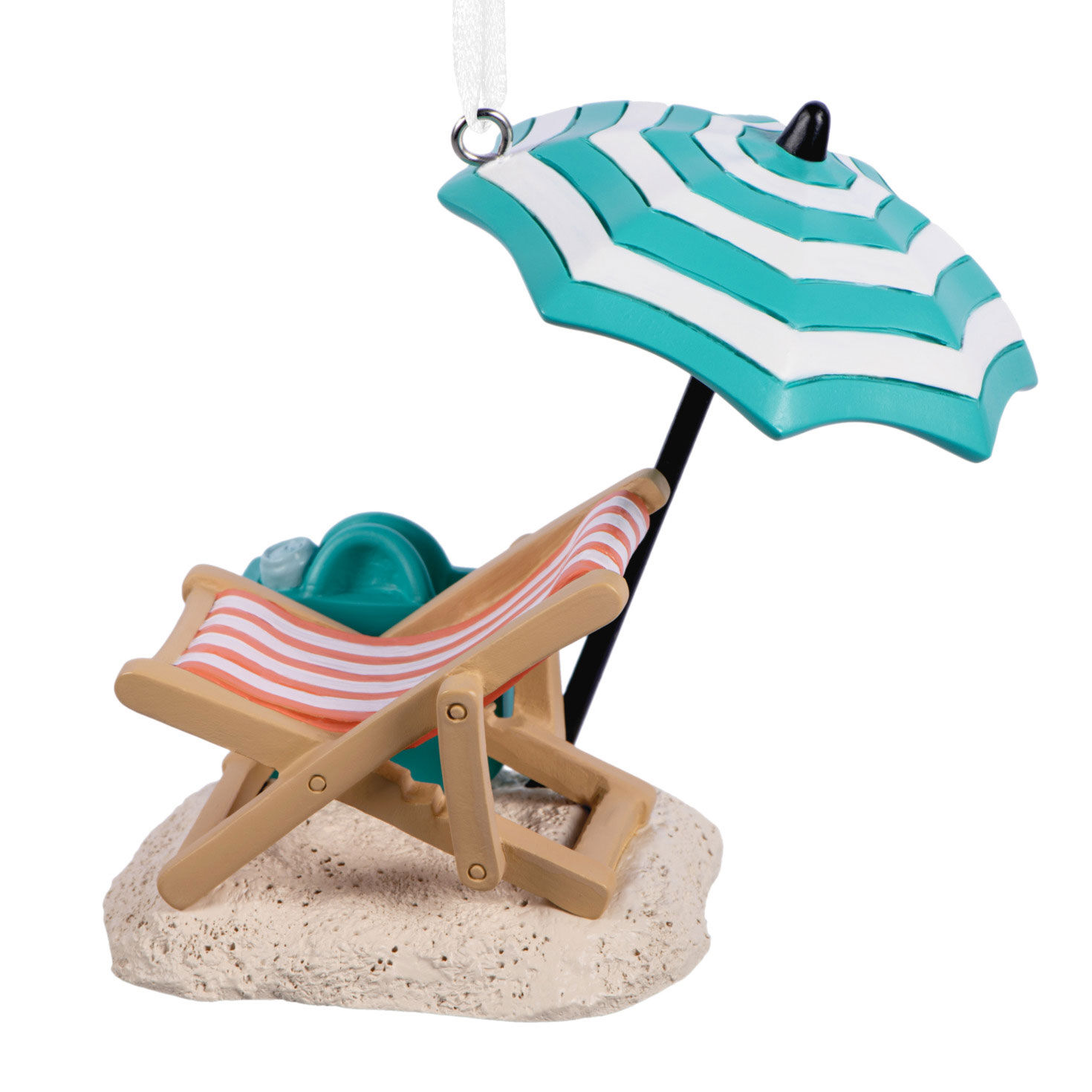 Retired and Happy Beach Chair Christmas Ornament Back image number 6