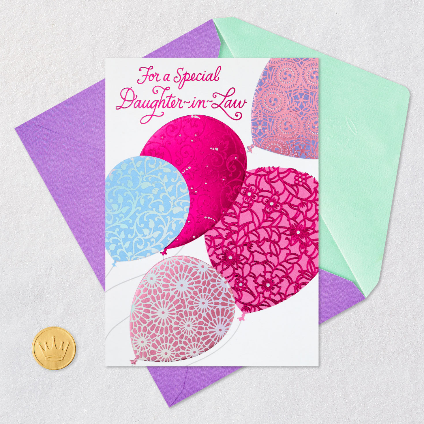 Elegant Balloons Birthday Card for Daughter-in-Law Card Front with Envelope and Gold Seal image number 6