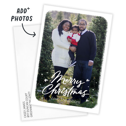 White Frame Merry Flat Christmas Photo Card, 