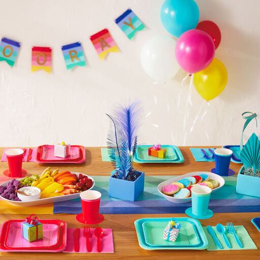 Color Pop 96-Piece Tableware Basics Party Kit, Sea Green and Aqua, 