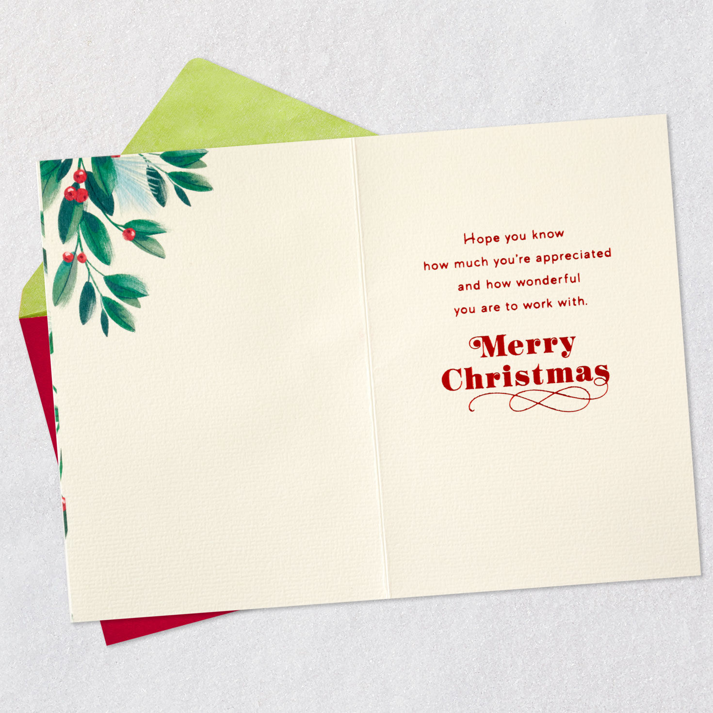Greenery and Berries Christmas Card for Manager Open card with envelope image number 3