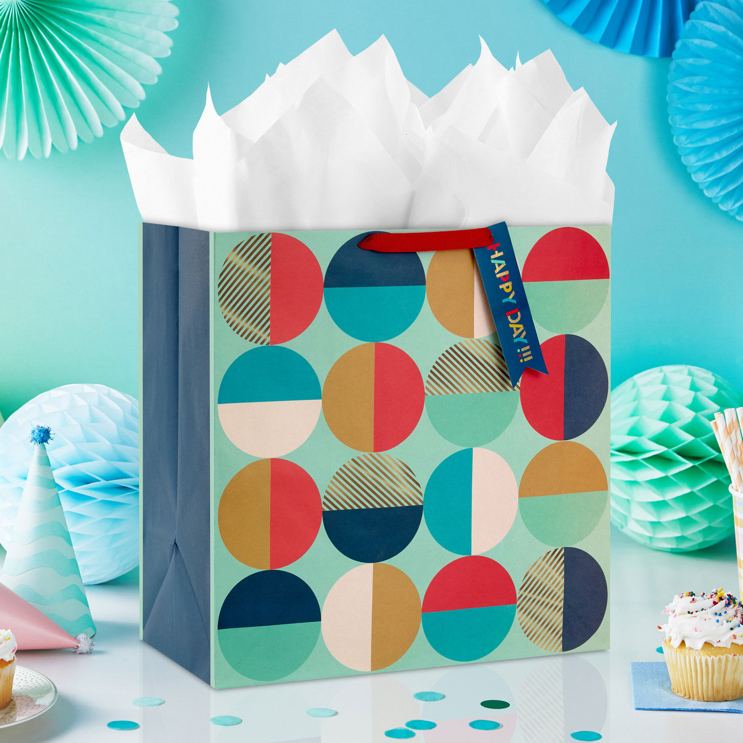 Colorblock Circles Extra-Deep Gift Bag In use image number 2