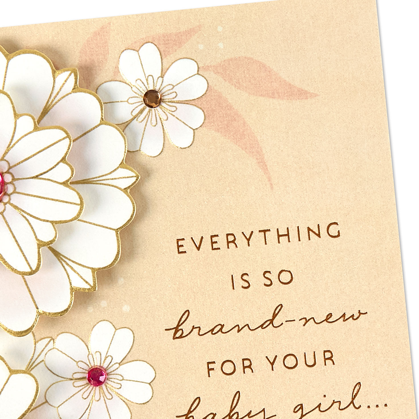 Pink and White Flowers New Baby Girl Card Card Front Detail image number 5