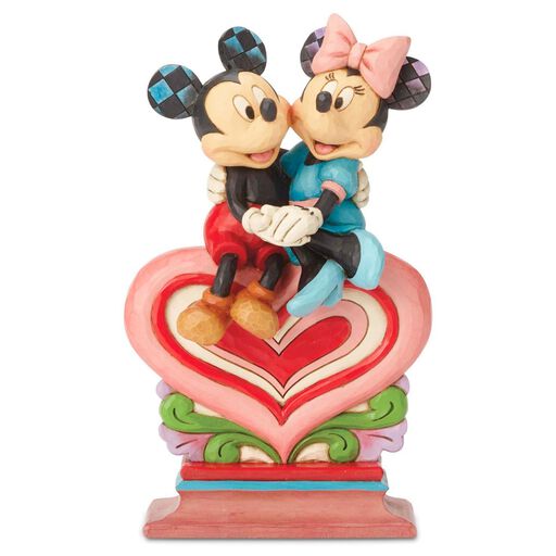 Jim Shore Mickey Mouse and Minnie Mouse Sitting on Heart Figurine, 8.5", 