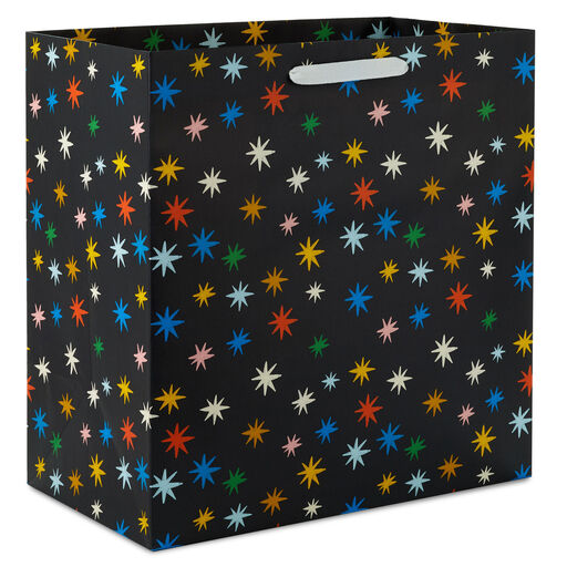 15" Colorful Stars on Black Extra-Deep Gift Bag, 