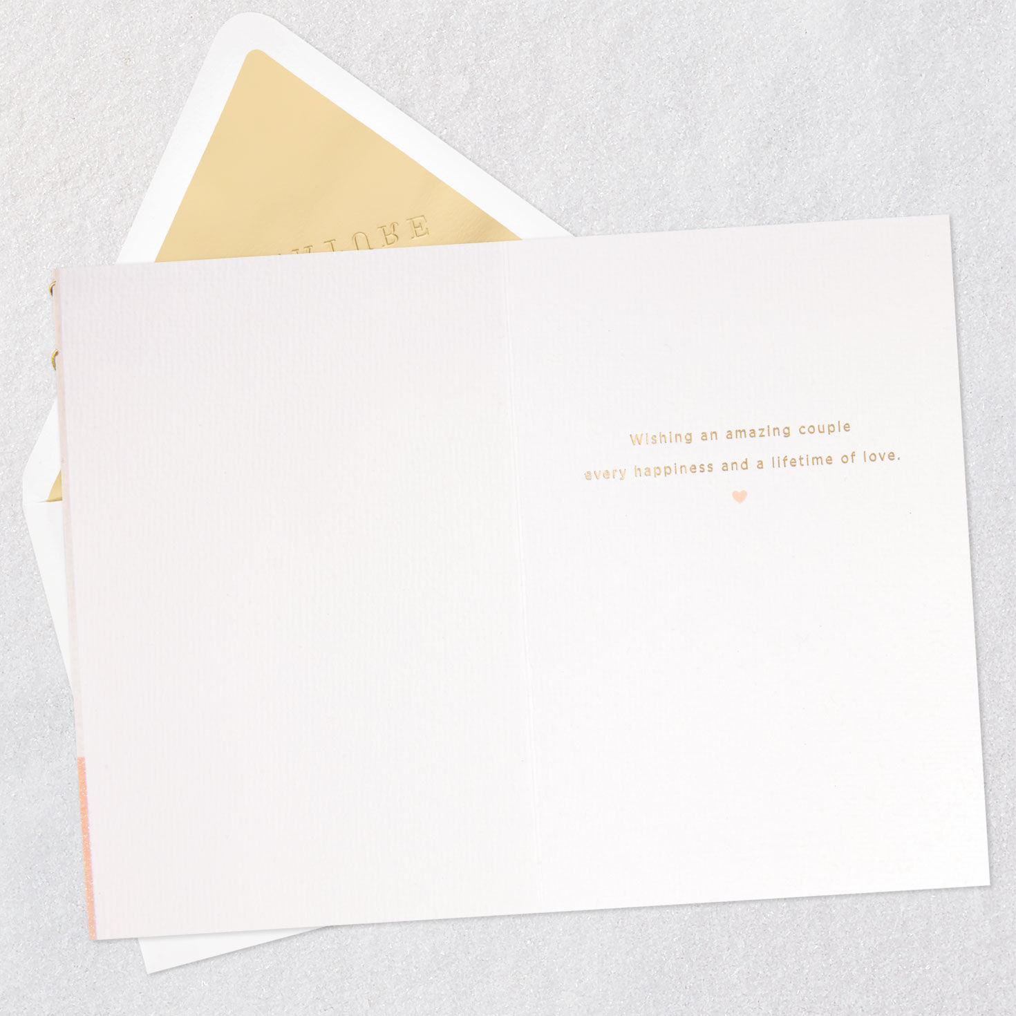 Gold Banner with Wedding Cake Congratulations Card Open card with envelope image number 3