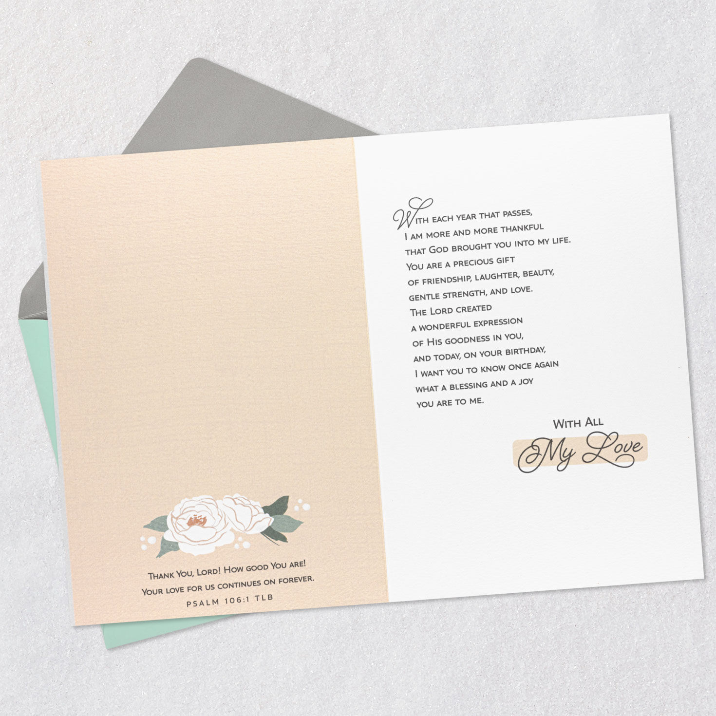 Floral Heart Christian Birthday Card for Wife Open card with envelope image number 4