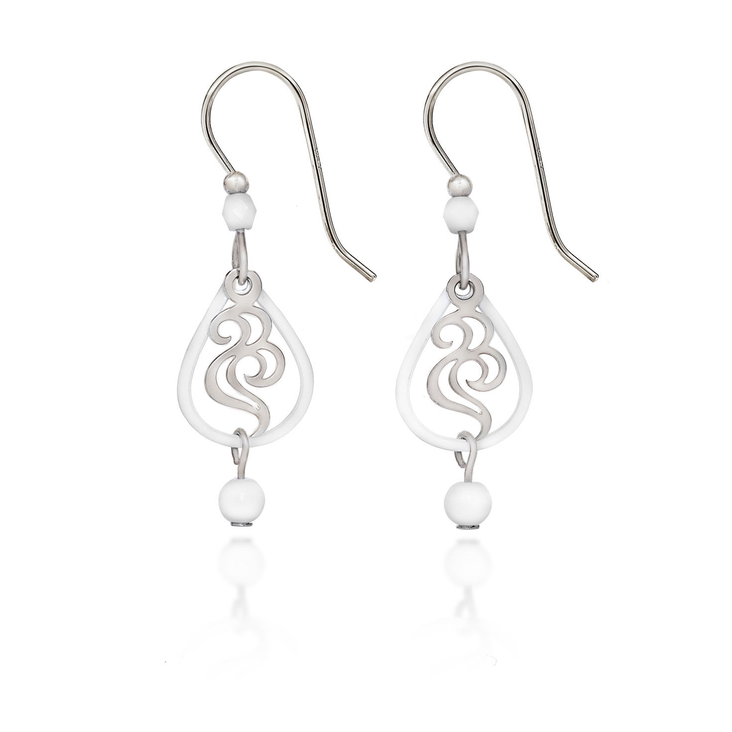 Silver Forest White and Silver-Tone Open Teardrop Earrings