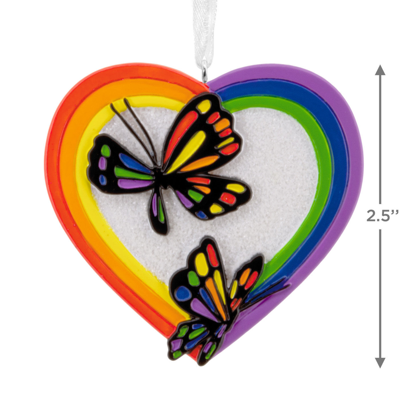 Rainbow Heart With Butterflies Christmas Ornament measurement image number 3