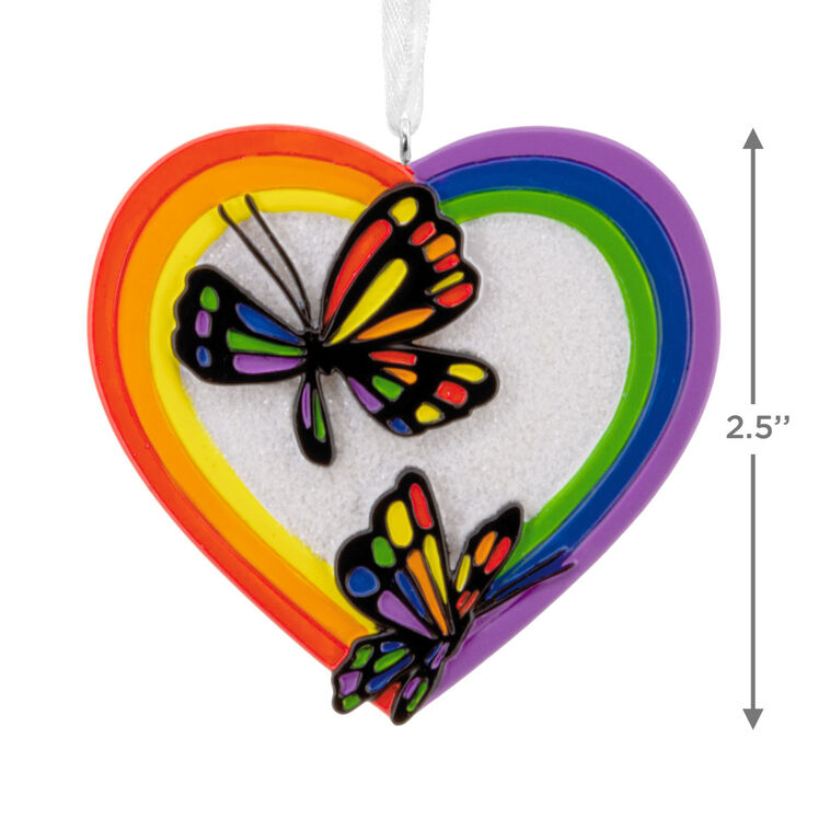 Rainbow Heart With Butterflies Christmas Ornament measurement image number 3