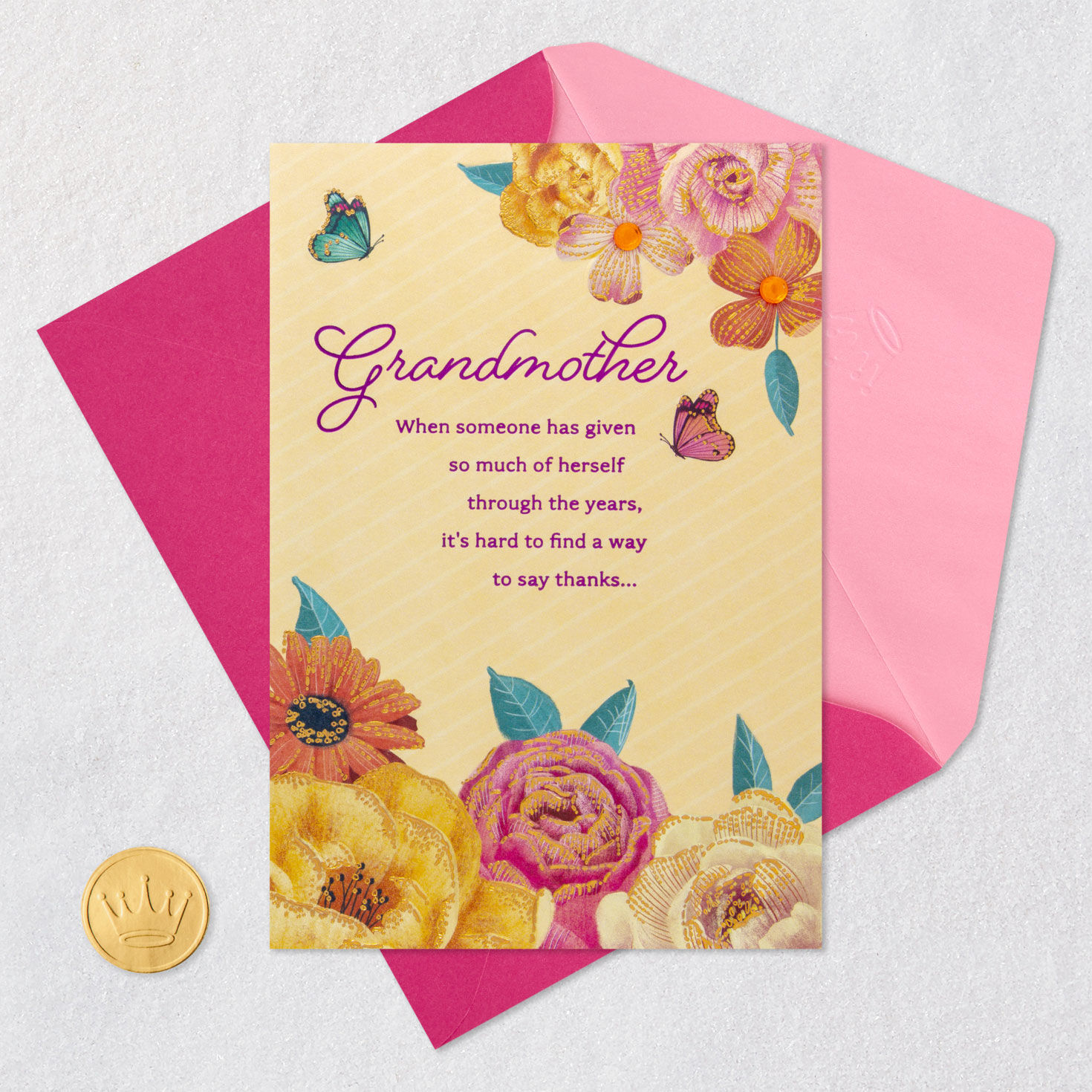 Flowers and Butterflies Mother's Day Card for Grandma Card Front with Envelope and Gold Seal image number 5
