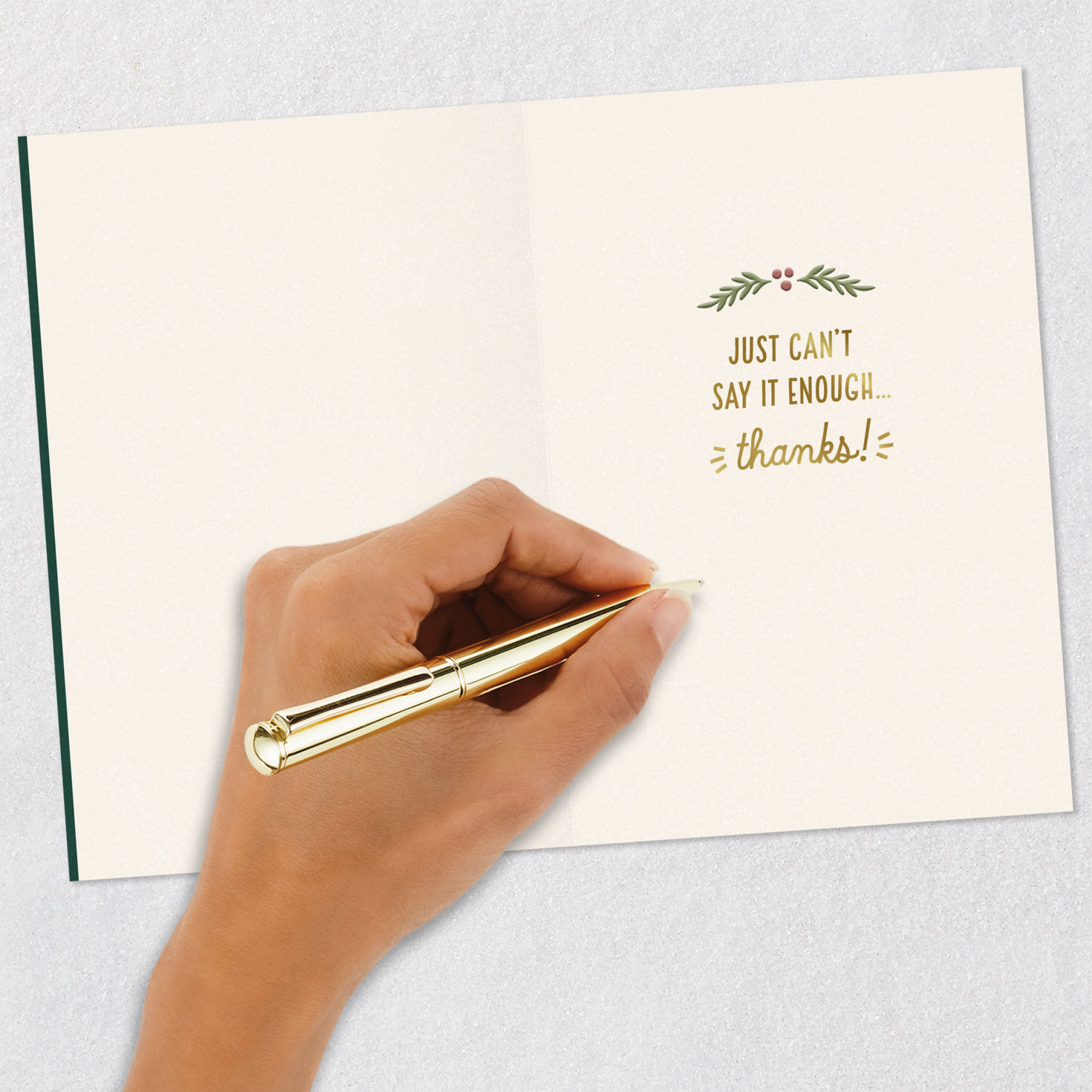 Green Botanical Banner Holiday Thank You Card Signing card image number 6