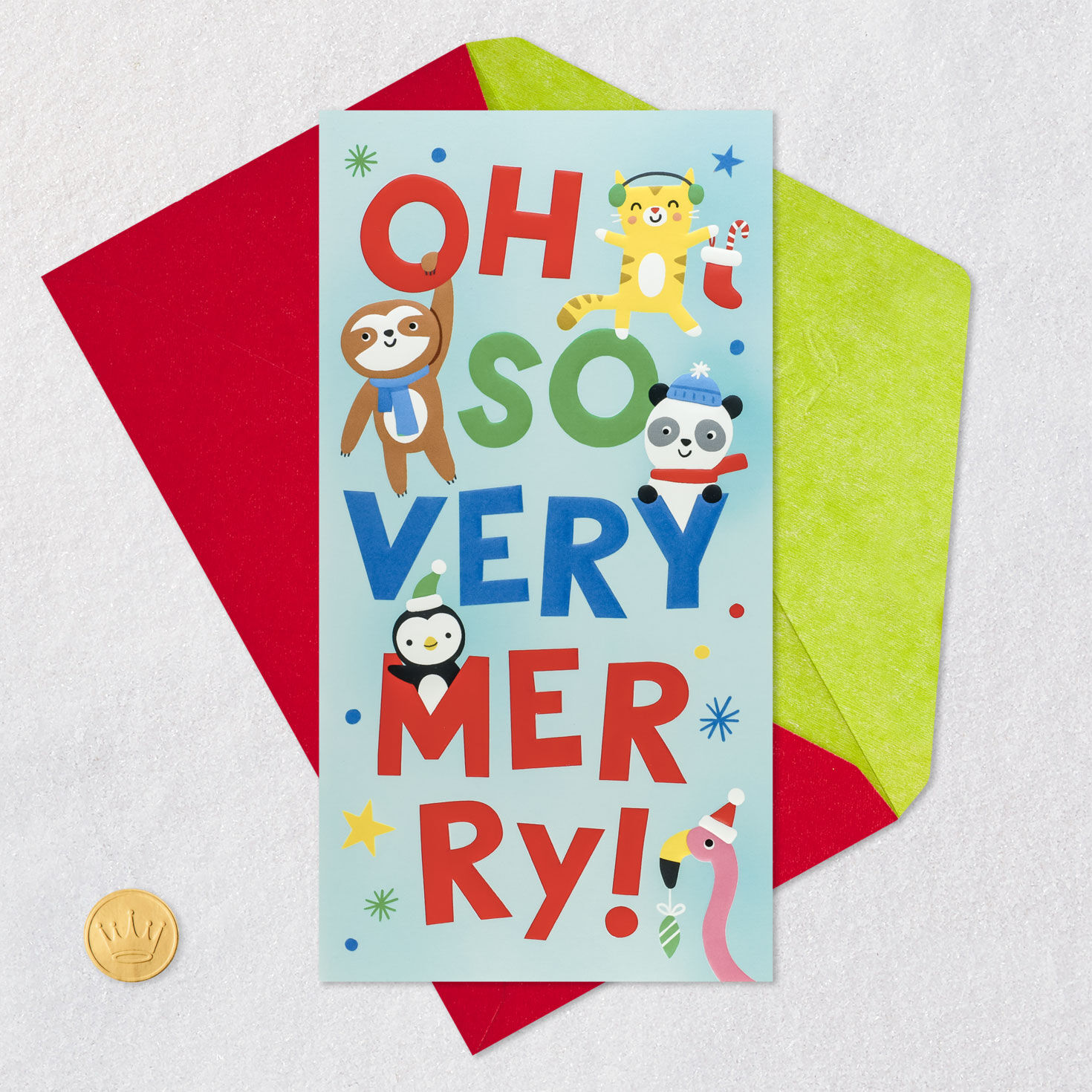 Cute Animals Kids Christmas Money Holder Card card front with envelope and gold seal image number 6