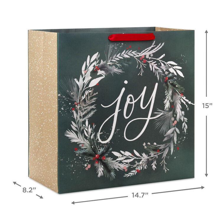 Joy Wreath on Green Extra-Deep Christmas Gift Bag measurement image number 3