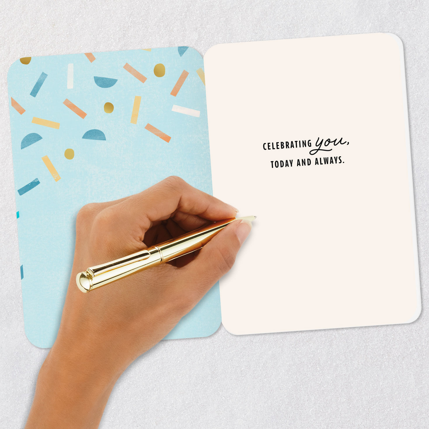 Confetti on Blue Birthday Card for Man Signing card image number 6